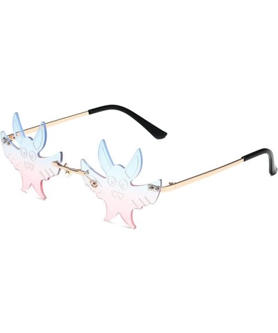 Bat Shape Sunglasses for Women Men Rimless Irregular Eyewear Retro rave Party halloween Bat Sun Glasses Blue&pink $10.77 Rimless