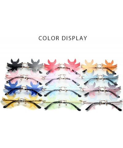 Bat Shape Sunglasses for Women Men Rimless Irregular Eyewear Retro rave Party halloween Bat Sun Glasses Blue&pink $10.77 Rimless