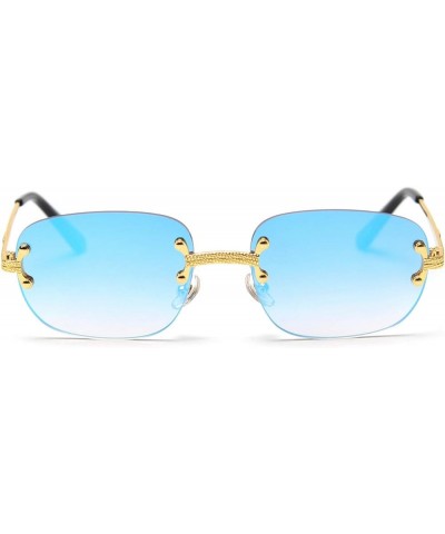 Blue Rose Diamond Cut Rectangle Sunglasses Ladies Square Reflective Mirror Rimless Hip Hop Sun Glasses for Women/Men Blue $10...