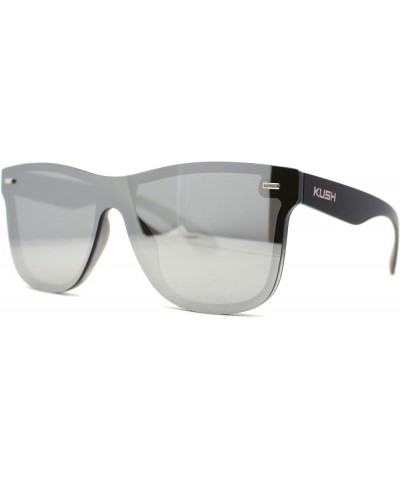 Kush Premium Mens Shield Horn Rim Mirror Lens Sunglasses Black Grey / Silver Mirror $9.85 Shield