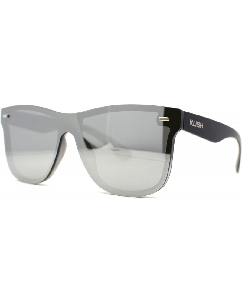 Kush Premium Mens Shield Horn Rim Mirror Lens Sunglasses Black Grey / Silver Mirror $9.85 Shield