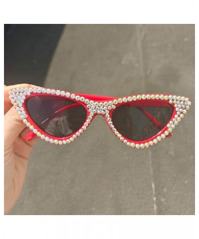 Cute girl Cateye Sunglasses for Women UV400 Protection Cat Eye bling rhinestone party Sun Glasses 2pcs-black&red $17.04 Cat Eye