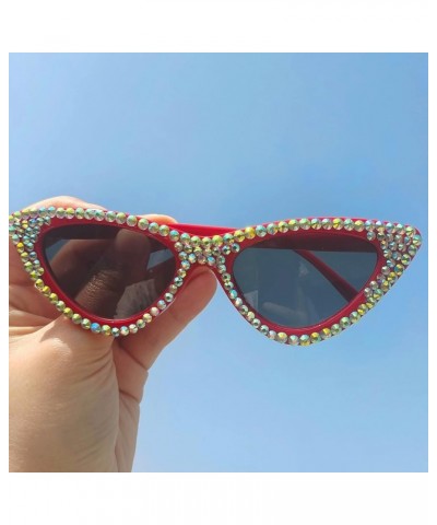 Cute girl Cateye Sunglasses for Women UV400 Protection Cat Eye bling rhinestone party Sun Glasses 2pcs-black&red $17.04 Cat Eye