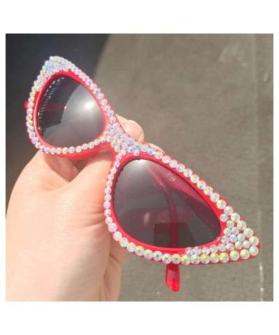 Cute girl Cateye Sunglasses for Women UV400 Protection Cat Eye bling rhinestone party Sun Glasses 2pcs-black&red $17.04 Cat Eye