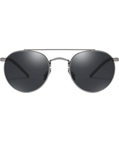 Unisex Vintage Round Sunglasses Double Bridge Men Women Polarized Aviator Sunglasses A540 Gun-black $11.96 Aviator