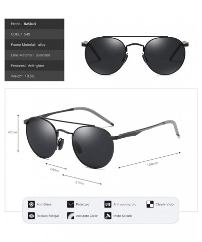 Unisex Vintage Round Sunglasses Double Bridge Men Women Polarized Aviator Sunglasses A540 Gun-black $11.96 Aviator