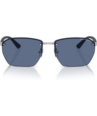 Men's Ax2048s Rectangular Sunglasses Matte Silver/Dark Blue $26.59 Rectangular