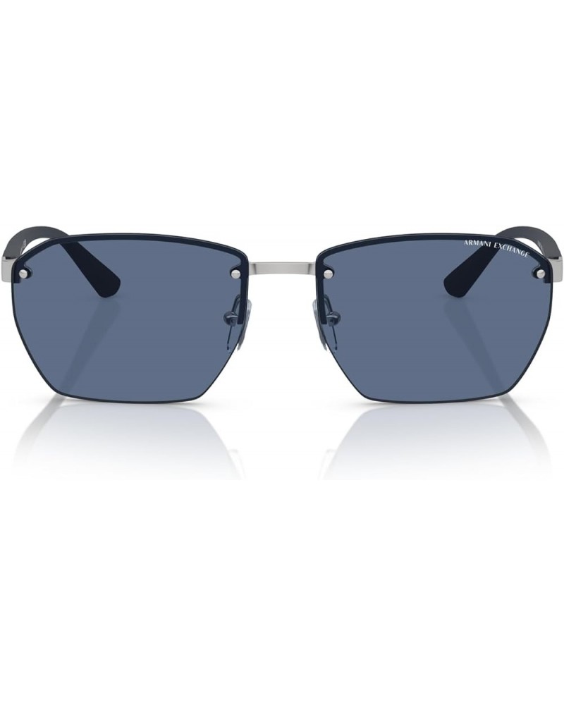 Men's Ax2048s Rectangular Sunglasses Matte Silver/Dark Blue $26.59 Rectangular