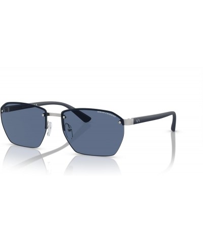 Men's Ax2048s Rectangular Sunglasses Matte Silver/Dark Blue $26.59 Rectangular