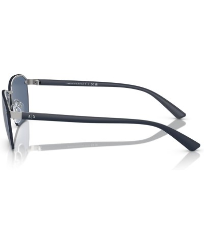 Men's Ax2048s Rectangular Sunglasses Matte Silver/Dark Blue $26.59 Rectangular