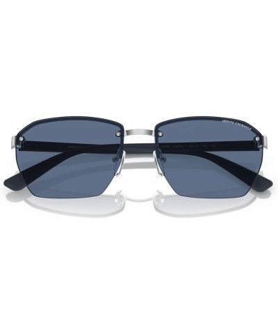 Men's Ax2048s Rectangular Sunglasses Matte Silver/Dark Blue $26.59 Rectangular