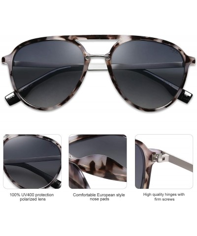 Retro Aviator Polarized Sunglasses for Women Men Double Bridge Ladies Shades Tortoise Grey $10.60 Aviator