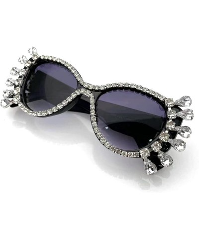 Oversized Diamond Oval Sunglasses Women Crystal bling Sunglasses Vintage Rhinestone Cute Sexy Leopard Glasses For Ladies Blac...