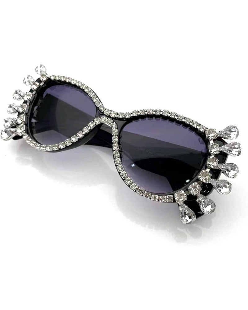 Oversized Diamond Oval Sunglasses Women Crystal bling Sunglasses Vintage Rhinestone Cute Sexy Leopard Glasses For Ladies Blac...