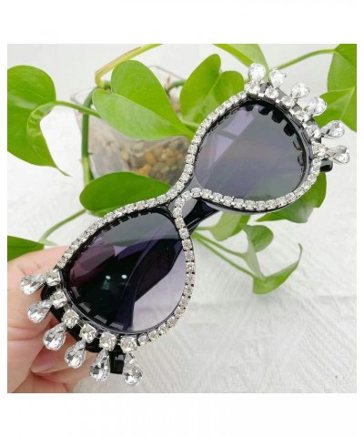 Oversized Diamond Oval Sunglasses Women Crystal bling Sunglasses Vintage Rhinestone Cute Sexy Leopard Glasses For Ladies Blac...