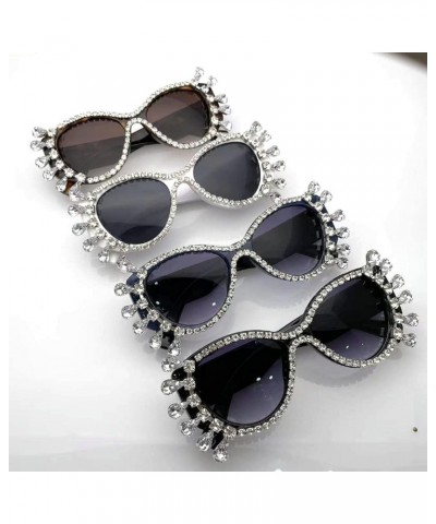 Oversized Diamond Oval Sunglasses Women Crystal bling Sunglasses Vintage Rhinestone Cute Sexy Leopard Glasses For Ladies Blac...