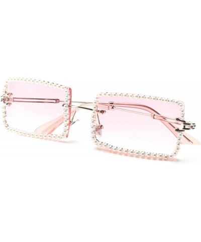 mincl/Fashion Small Rectangle Sunglasses Women Ultralight Candy Color Rimless Ocean Sun Glasses Pearl&pink $10.25 Rimless