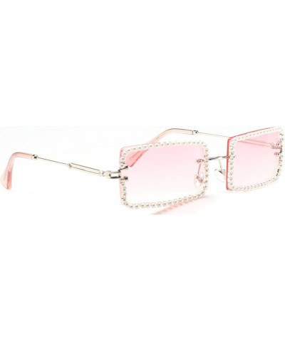 mincl/Fashion Small Rectangle Sunglasses Women Ultralight Candy Color Rimless Ocean Sun Glasses Pearl&pink $10.25 Rimless