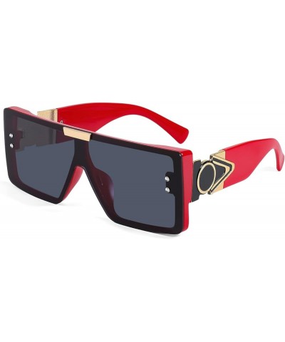 Square Oversized Thick Frame Sunglasses Women Men One Piece Flat Top Shades K7102 Red $8.54 Square