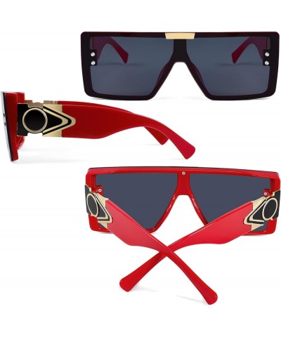 Square Oversized Thick Frame Sunglasses Women Men One Piece Flat Top Shades K7102 Red $8.54 Square