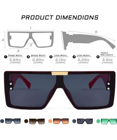 Square Oversized Thick Frame Sunglasses Women Men One Piece Flat Top Shades K7102 Red $8.54 Square