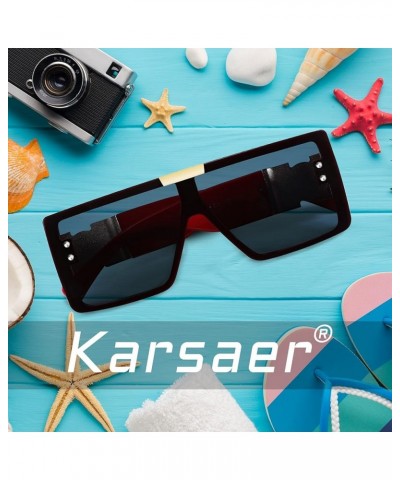 Square Oversized Thick Frame Sunglasses Women Men One Piece Flat Top Shades K7102 Red $8.54 Square