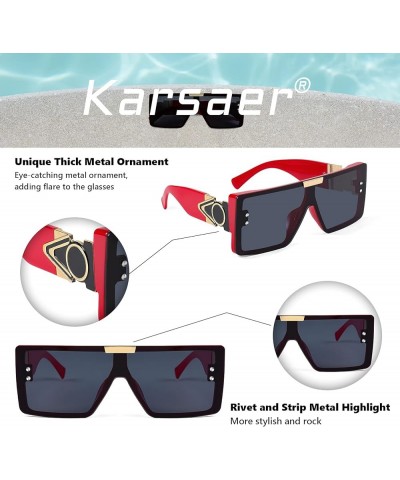 Square Oversized Thick Frame Sunglasses Women Men One Piece Flat Top Shades K7102 Red $8.54 Square