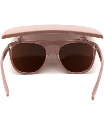 Womens Large Flip Up Visor Flat Top Horn Rim Plastic Sunglasses All Brown $10.80 Designer