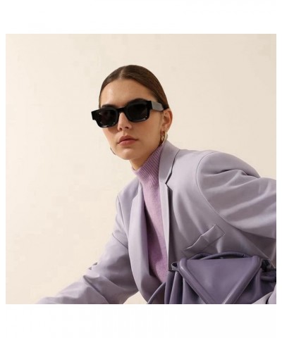 Thick Rectangle Sunglasses for Women Men Polarized Retro 90s Chunky Square Polarized Sunglasses UV400 Protection C2 Clear Gre...