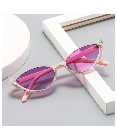 Small Cat Eye Diamond Sunglasses Women Trendy Vintage Shiny Shades Fashion Rhinestone Sunglasses Half-frame Sun Glasses Pink ...