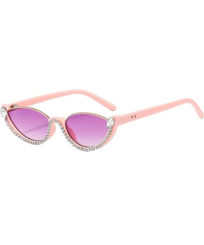 Small Cat Eye Diamond Sunglasses Women Trendy Vintage Shiny Shades Fashion Rhinestone Sunglasses Half-frame Sun Glasses Pink ...