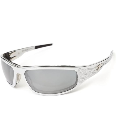 Bagger Motorcycle Mirror Lens Sunglasses with Flames Frame Mirror Silver $62.38 Designer