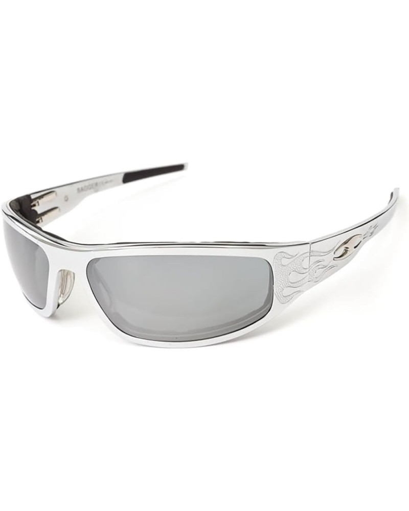 Bagger Motorcycle Mirror Lens Sunglasses with Flames Frame Mirror Silver $62.38 Designer