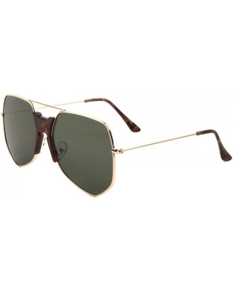 Napoli Oversized Square Flat Top Aviator Sunglasses w/Keyhole Bridge Gold Frame W/ Tortoise Keyhole Bridge Green $9.32 Oversized