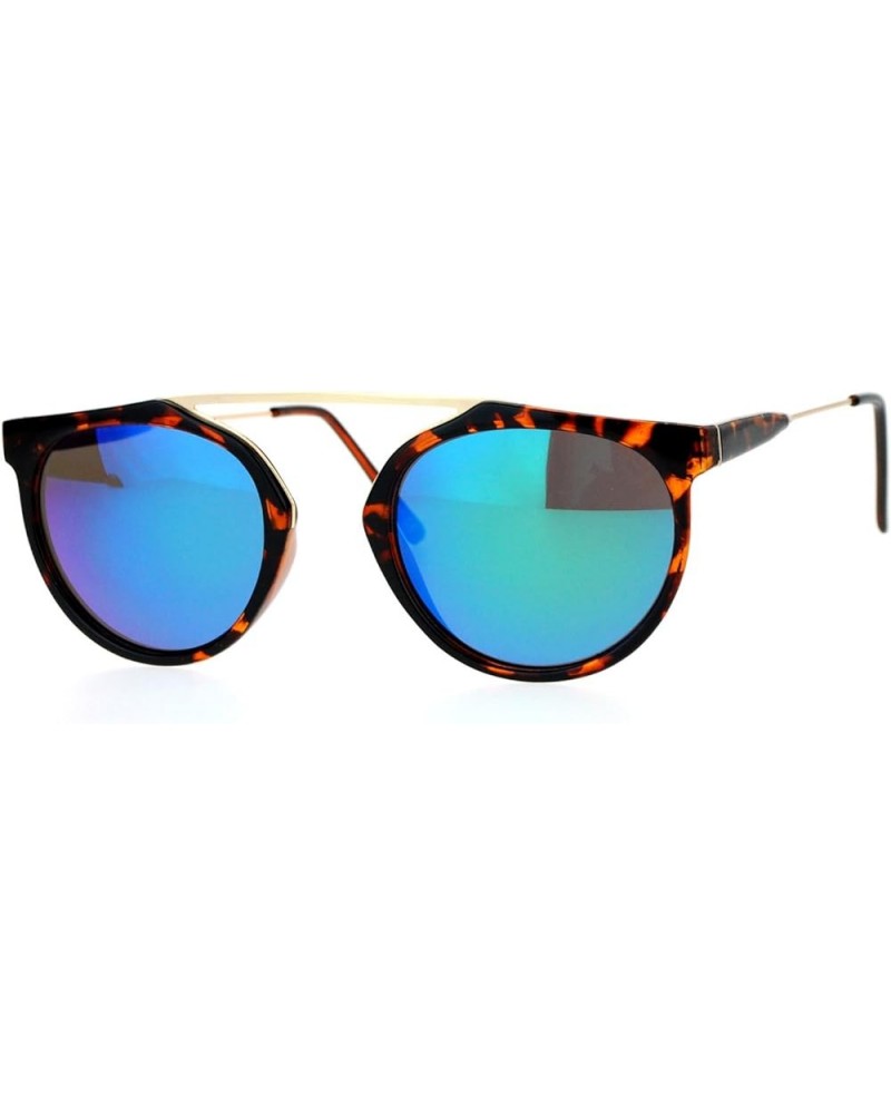 Arched Bridge Top Round Aviator Sunglasses Unique Fashion Mirror Lens Tortoise (Teal Mirror) $8.61 Aviator