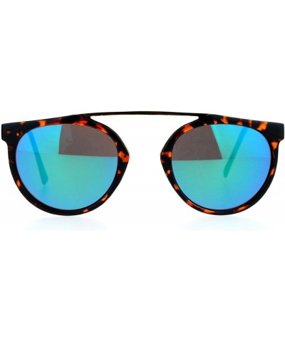 Arched Bridge Top Round Aviator Sunglasses Unique Fashion Mirror Lens Tortoise (Teal Mirror) $8.61 Aviator