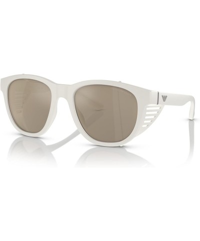 Men's Ea4216u Universal Fit Square Sunglasses Matte White/Light Brown Mirrored Gold $54.42 Square