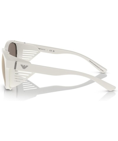 Men's Ea4216u Universal Fit Square Sunglasses Matte White/Light Brown Mirrored Gold $54.42 Square