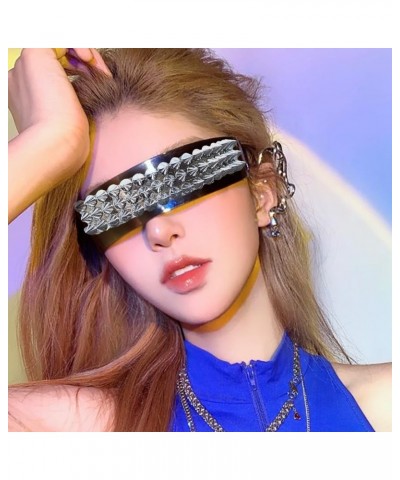 Rivet Goggles Women Y2K Sun Glasses Fashion One Piece Rhinestone Sunglasses Men Punk Hip Hop Shades 3pcs Black+blue+clear $11...