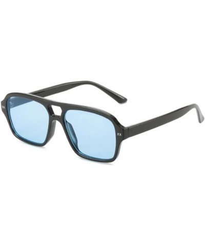 Double Nose Bridge Square Sunglasses Men and Women UV Protection Sunglasses Blue $3.42 Square