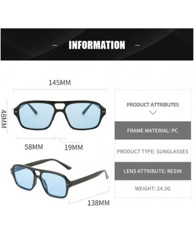 Double Nose Bridge Square Sunglasses Men and Women UV Protection Sunglasses Blue $3.42 Square