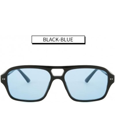 Double Nose Bridge Square Sunglasses Men and Women UV Protection Sunglasses Blue $3.42 Square