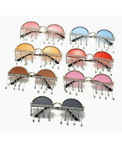 Unique Diamond Tassel Sunglasses Women Cute Half Round Rimless Rhinestone Pendant Party Sun Glasses Eyewear 2pcs Pink+purple ...