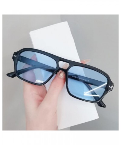 Double Nose Bridge Square Sunglasses Men and Women UV Protection Sunglasses Blue $3.42 Square