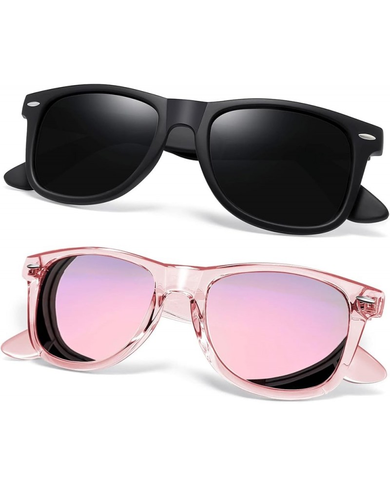 Square Sunglasses Polarized UV Protection Trendy Designer Sun Glasses Men Women B17-matte Black + Pink Mirrored Pink multicol...