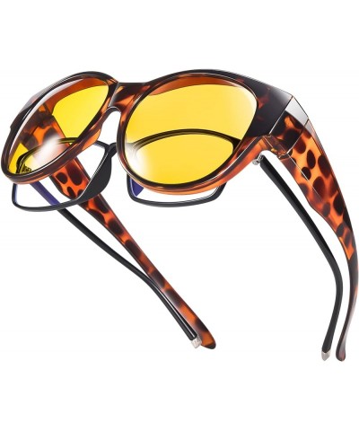 Oversized Polarized Fit over Sunglasses Over Glasses for Men and Women (Light amber leopard-14, Black) S13-amber Leopard-nigh...