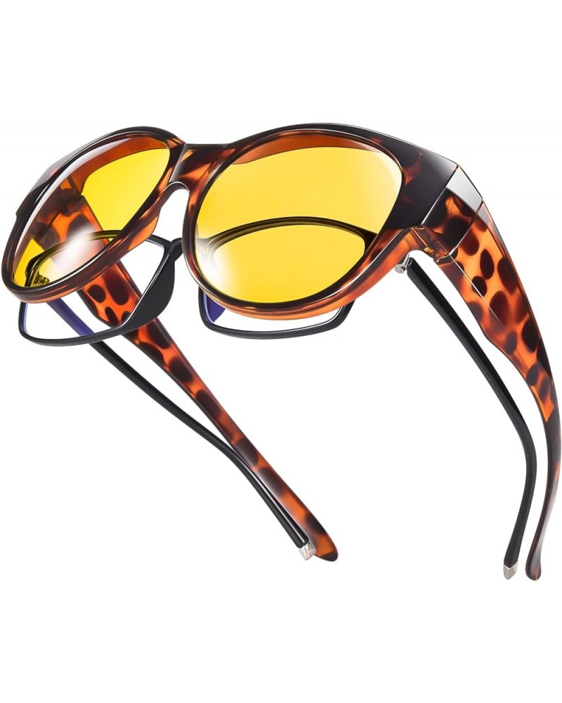 Oversized Polarized Fit over Sunglasses Over Glasses for Men and Women (Light amber leopard-14, Black) S13-amber Leopard-nigh...