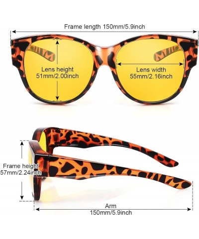 Oversized Polarized Fit over Sunglasses Over Glasses for Men and Women (Light amber leopard-14, Black) S13-amber Leopard-nigh...