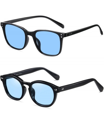 TR90 Polarized Sunglasses Square for Men Women Black Frame Glasses Downey See Through Lens Blue Tinted Eyewear Polarized 2pcs...