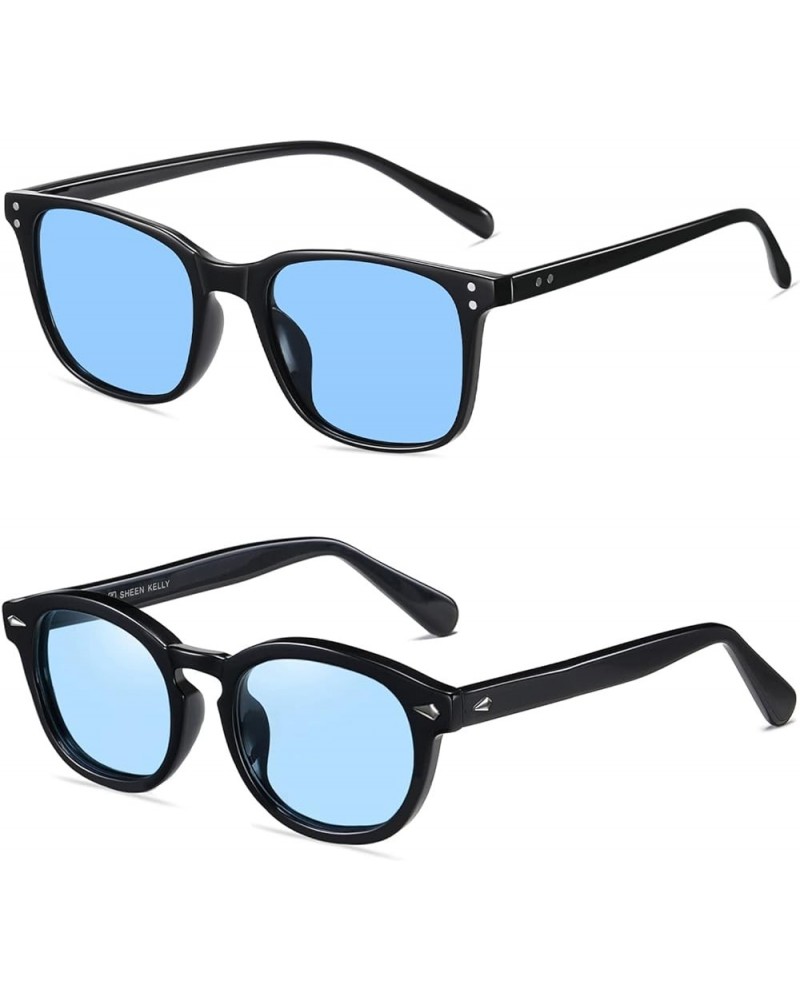 TR90 Polarized Sunglasses Square for Men Women Black Frame Glasses Downey See Through Lens Blue Tinted Eyewear Polarized 2pcs...